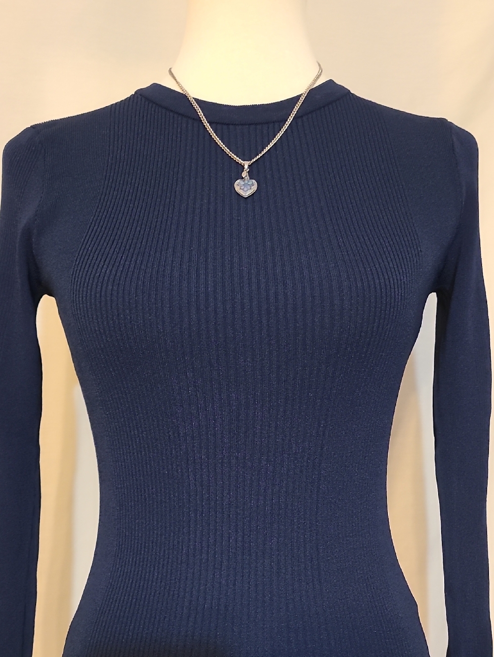 Karen Millen Navy Blue Ribbed Long-Sleeve Top - Picture 6 of 8